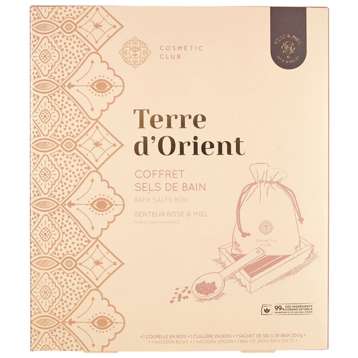 Cosmetic Club Juego De 3 Piezas Sales De Baño Con Rosa Y Miel Incluye Bandeja Y Cuchara De Madera