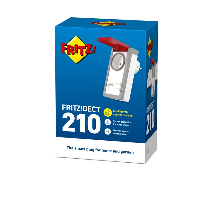 FRITZ! DECT 210 Enchufe Inteligente WiFi IP44 Interior/Exterior 3450W Gris/Rojo/Blanco para Hogar y Jardín