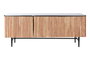 DKD Home Decor Mueble TV Moderno Listones Marmol Negro Marron Natural Acacia Marmol 4 Puertas 145 x 60 x 45 cm