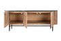 DKD Home Decor Mueble TV Moderno Listones Marmol Negro Marron Natural Acacia Marmol 4 Puertas 145 x 60 x 45 cm