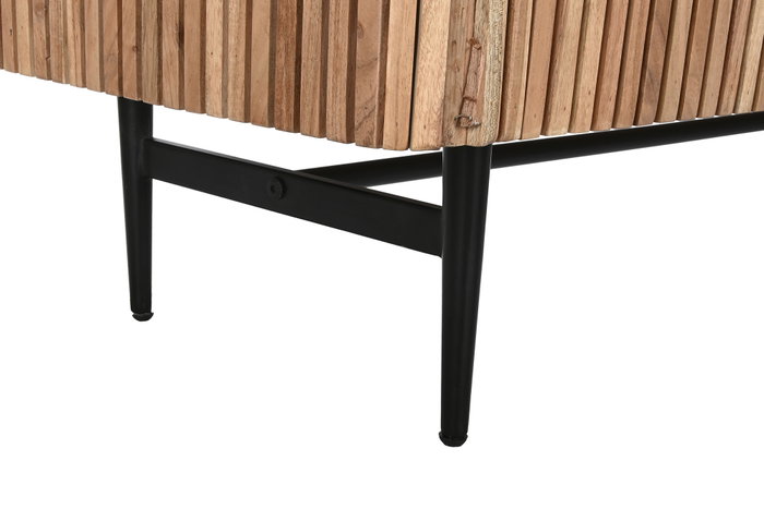 DKD Home Decor Mueble TV Moderno Listones Marmol Negro Marron Natural Acacia Marmol 4 Puertas 145 x 60 x 45 cm