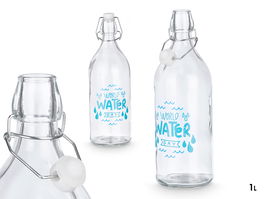 Vivalto Botella Water 1L Transparente Vidrio Plastico Silicona Metal 9x28x9cm (Set de 18)