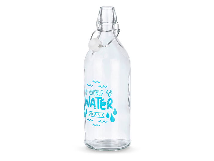 Vivalto Botella Water 1L Transparente Vidrio Plastico Silicona Metal 9x28x9cm (Set de 18)