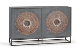 Giner y Colomer Aparador Madera de Mango con Patas Metal Gris Marrón 4 Puertas