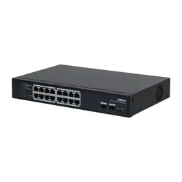 Dahua Technology PFS3218-16GT-135 Switch PoE No Administrado, 16 Puertos Gigabit Ethernet, 2 Uplinks SFP, Potencia PoE 135W, Capa L2, Negro, Montaje en Rack y Pared