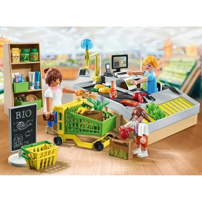 Playmobil 71648 Caja de supermercado My Life Shopping, Pack promocional con 65 piezas, Edades 4+