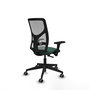Silla de oficina Motilla con mecanismo Sincro tapizada con Tela color Verde botella y malla color Gris. Equipada con lumbar 1D, Brazos 3D y Ruedas 65 mm parqué