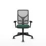 Silla de oficina Motilla con mecanismo Sincro tapizada con Tela color Verde botella y malla color Gris. Equipada con lumbar 1D, Brazos 3D y Ruedas 65 mm parqué