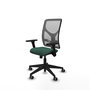 Silla de oficina Motilla con mecanismo Sincro tapizada con Tela color Verde botella y malla color Gris. Equipada con lumbar 1D, Brazos 3D y Ruedas 65 mm parqué