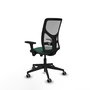 Silla de oficina Motilla con mecanismo Sincro tapizada con Tela color Verde botella y malla color Gris. Equipada con lumbar 1D, Brazos 3D y Ruedas 65 mm parqué