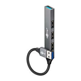 Goobay 74456 Hub USB Slim 4 Puertos (3 USB 2.0 + 1 USB 3.2 Gen 1), 5 Gbit/s, Aluminio Gris Claro, 0.1 m Cable