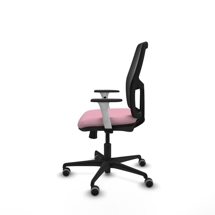 Silla Alfera Elegante y funcional, ideal para oficina con respaldo fijo, apoyo lumbar regulable, brazos blancos y mecanismo Sincro/Traslack, soporta hasta 120 Kg