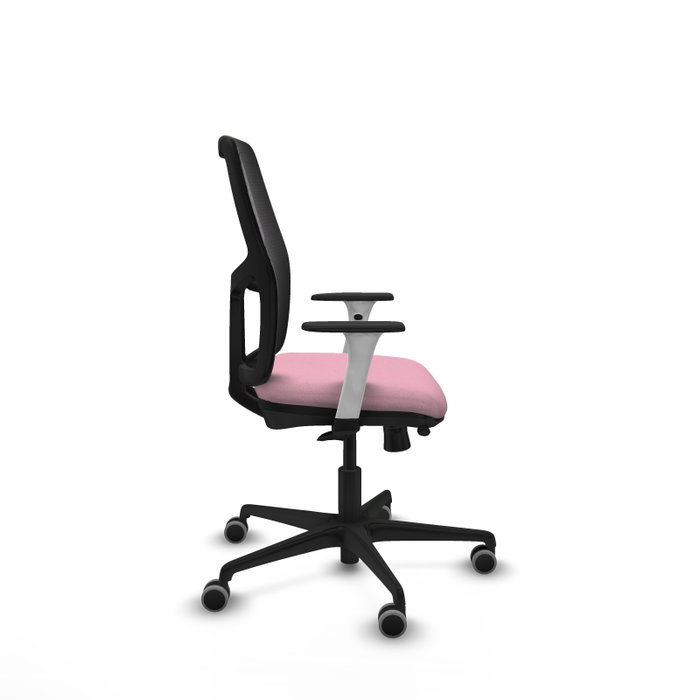 Silla Alfera Elegante y funcional, ideal para oficina con respaldo fijo, apoyo lumbar regulable, brazos blancos y mecanismo Sincro/Traslack, soporta hasta 120 Kg