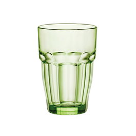 Bormioli Rocco Vasos Rockbar Verde 370 ml (6 Unidades) - Vidrio Templado Apilable y Apto Lavavajillas, Diámetro 83 mm, Altura 120.5 mm