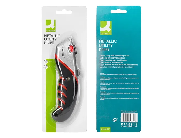 Q-connect XD-8300 Cúter Metálico de Aleación de Aluminio Ancho, Cuchilla 19 mm, Mango Caucho, Incluye 2 Cuchillas Repuesto, Blíster 1 Unidad Q-connect XD-8300 Cúter Metálico de Aleación de Aluminio Ancho, Cuchilla 19 mm, Mango Caucho, Incluye 2 Cuchillas Repuesto, Blíster 1 Unidad