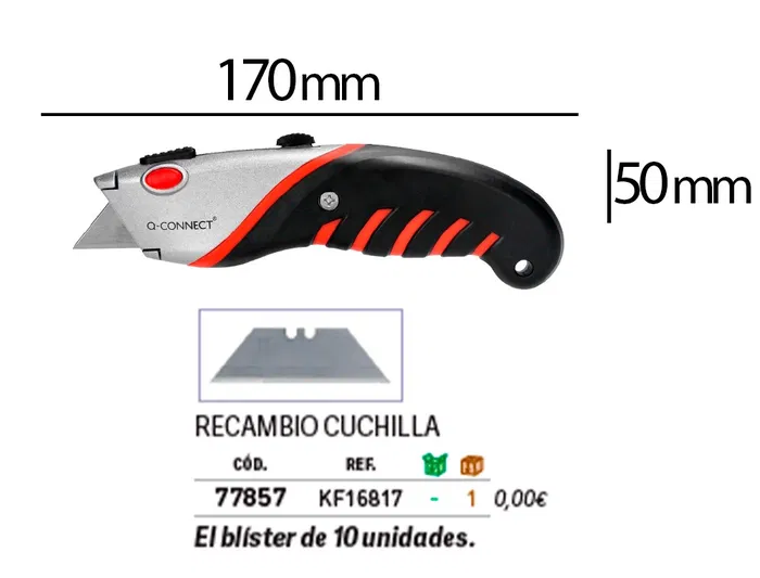 Q-connect XD-8300 Cúter Metálico de Aleación de Aluminio Ancho, Cuchilla 19 mm, Mango Caucho, Incluye 2 Cuchillas Repuesto, Blíster 1 Unidad Q-connect XD-8300 Cúter Metálico de Aleación de Aluminio Ancho, Cuchilla 19 mm, Mango Caucho, Incluye 2 Cuchillas Repuesto, Blíster 1 Unidad