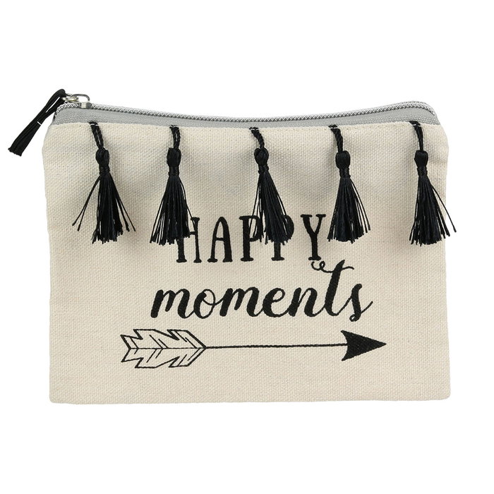 Entre Temps Neceser Algodón Con Flecos Happy, Suivez, Home, Bazar 19x1x14 cm