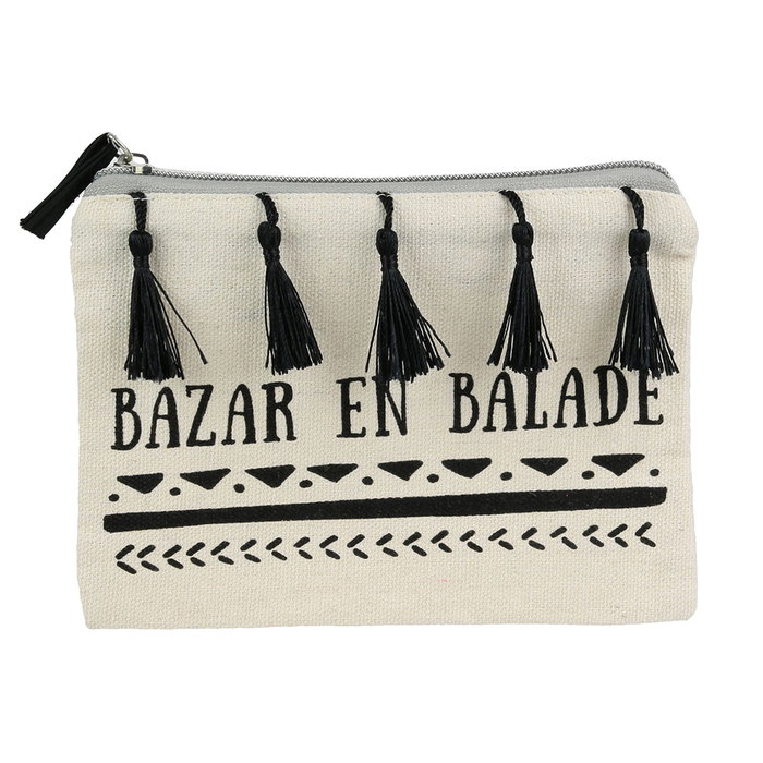 Entre Temps Neceser Algodón Con Flecos Happy, Suivez, Home, Bazar 19x1x14 cm