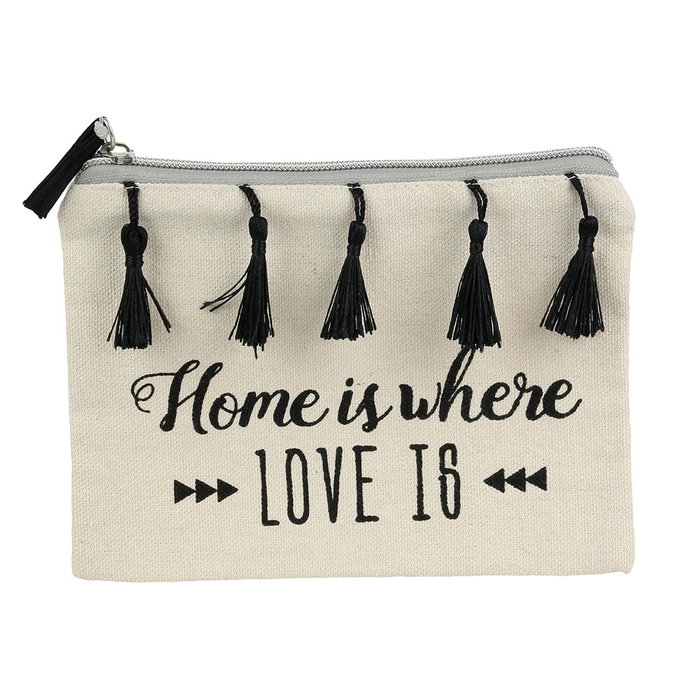 Entre Temps Neceser Algodón Con Flecos Happy, Suivez, Home, Bazar 19x1x14 cm