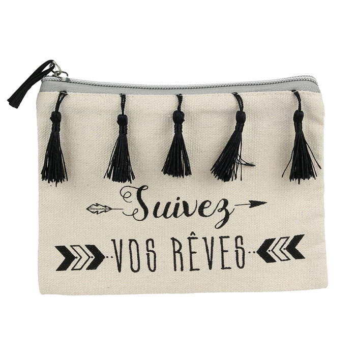 Entre Temps Neceser Algodón Con Flecos Happy, Suivez, Home, Bazar 19x1x14 cm