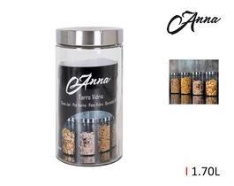 Anna Tarro Vidrio Tapa Acero 1.70 Lt. 11x11x22 cm (12 Unidades)