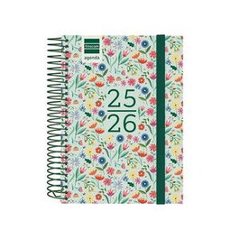 Finocam Agenda Escolar 2025-2026 Secundaria 1 Día Página 120x164mm con Goma Elástica Estampado Floral Referencia 634264926