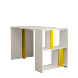 Hanah Home Lima Mesa de Estudio Blanca y Amarilla, Estilo Bohemio, Escritorio con Estanterías, 120x60x75.4 cm