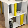 Hanah Home Lima Mesa de Estudio Blanca y Amarilla, Estilo Bohemio, Escritorio con Estanterías, 120x60x75.4 cm