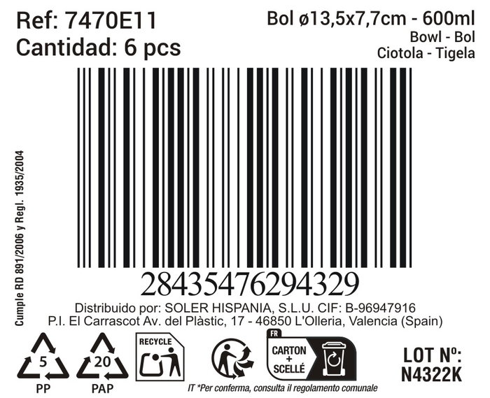 La Mediterranea Bol 600 ml Ø13.5x7.7 cm "Black Clay" Md (18 Unidades)