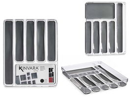 Kinvara Organizador C Antideslizante Gris/Transparente 32 cm con 6 Compartimentos de Plástico PET Reciclado y TPR (Set de 12)