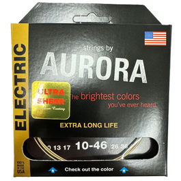 Aurora Strings 10-46 Gold Cuerdas Guitarra Eléctrica Ultra-Sheer Recubrimiento Anticorrosivo Tono Brillante