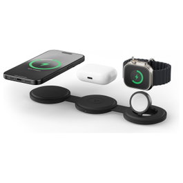 Satechi OntheGo Cargador Inalámbrico 3 en 1 QI2 15W ST-QTG31K Negro