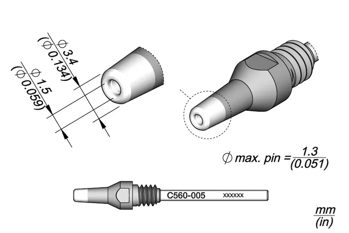 JBC TOOLS Pico para máquinas de desoldar 3,4x1,5mm