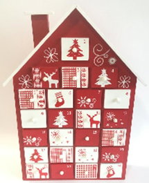 DKD Home Decor Calendario Adviento Navidad Tradicional Rojo Blanco MDF Casa 7 x 38 x 27 cm (2 Unidades)