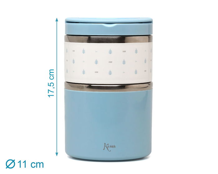 KioKids Termo Infantil 930 mL Acero Inoxidable Dos Compartimentos Azul para Sólidos y Papillas +0 Meses