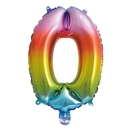 Party Time Globo Cifra 0 Arco Iris, Altura 35 cm, Reutilizable para Cumpleaños
