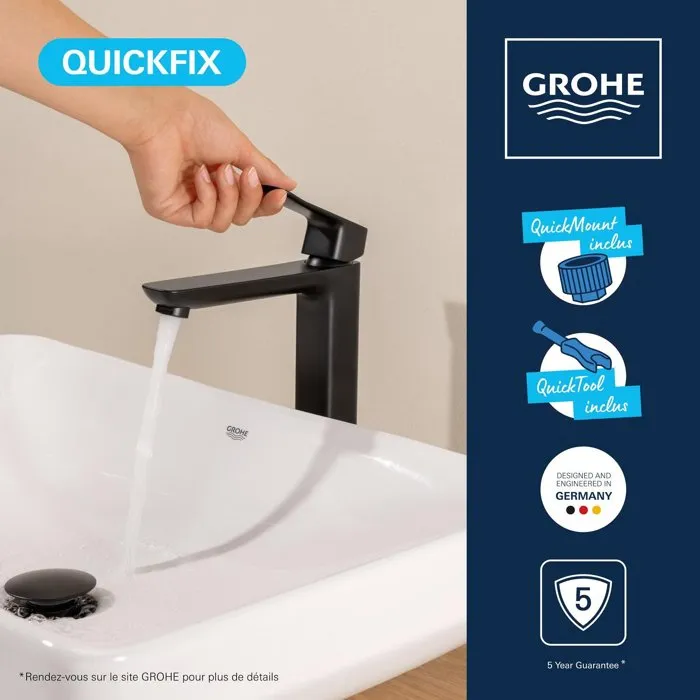 GROHE DICE AACJE44830 Grifo mezclador para lavabo, cuerpo liso sin desagüe, tamaño XL, color negro mate