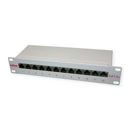 ROLINE 26.11.0316 Patchpanel de 10 Pulgadas, 12 Puertos Cat.6A (Class EA) Blindado (S/UTP), 1U, Gris, Metal
