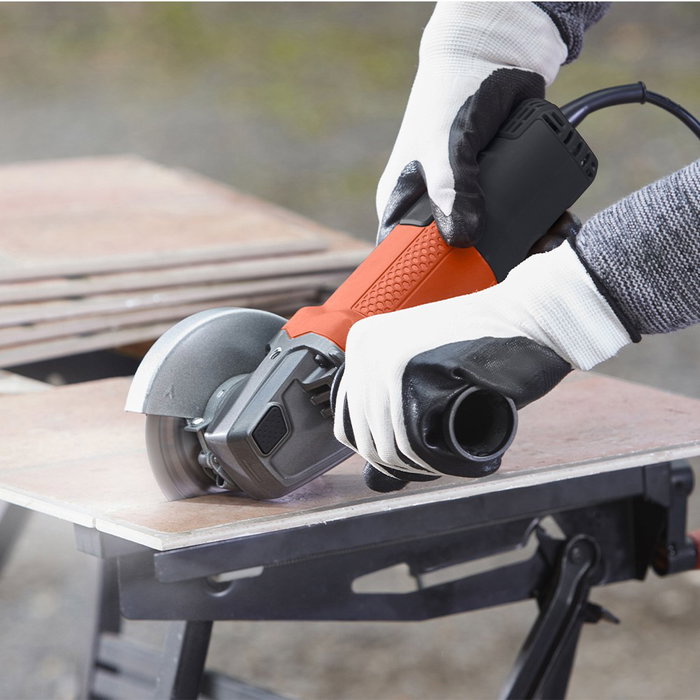 Black+Decker Mini Amoladora 750W Ø115 mm 12.000 rpm, Eje M14, Empuñadura Lateral 3 Posiciones, Protección Re-Arranque, 230V