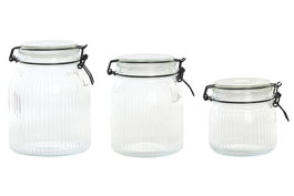 DKD Home Decor Set de 3 Botes de Cristal y Acero Inoxidable 1500ml