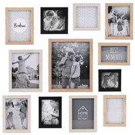 Home Deco Factory Juego de 12 Marcos de Fotos Essentiel para Pared y Sobremesa en Madera Negro con Variedad de Tamaños