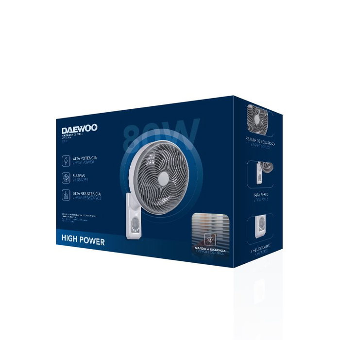 Daewoo Ventilador de Pared 10 Pulgadas 25 cm, 80W Alta Velocidad con Mando a Distancia