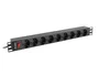 Lanberg PDU-09F-0300-BK Unidad de Distribución de Energía (PDU) Rack 1U, 9 Salidas AC Tipo F/Schuko, 4000W, 16A, 3m Cable, Negro y Gris