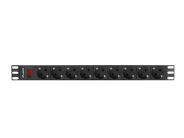 Lanberg PDU-09F-0300-BK Unidad de Distribución de Energía (PDU) Rack 1U, 9 Salidas AC Tipo F/Schuko, 4000W, 16A, 3m Cable, Negro y Gris