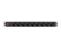 Lanberg PDU-09F-0300-BK Unidad de Distribución de Energía (PDU) Rack 1U, 9 Salidas AC Tipo F/Schuko, 4000W, 16A, 3m Cable, Negro y Gris