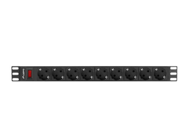 LANBERG PDU-09F-0300-BK Unidad de Distribución de Energía (PDU) 1U, 9 Salidas AC, Negro y Gris, para Rack