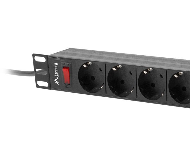 Lanberg PDU-09F-0300-BK Regleta Rack 1U 9 Salidas Schuko 16A 3m Negro