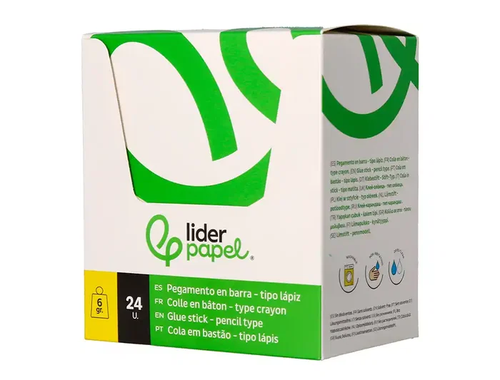 Liderpapel - Pegamento en barra sólido con forma de bolígrafo y clip, 6 g, para papel, cartón y manualidades escolares