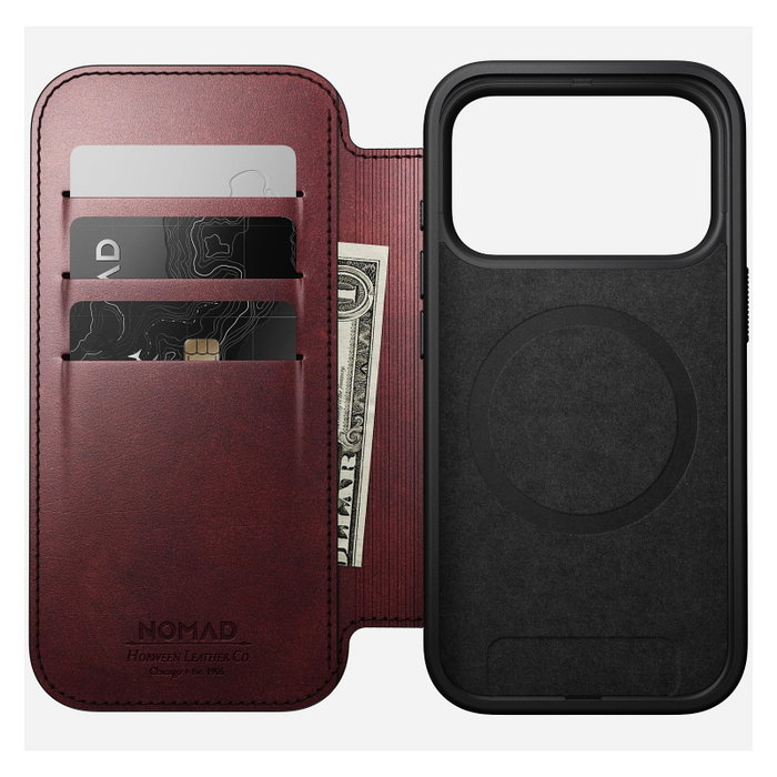 Nomad Modern Leather Folio para iPhone 17 Pro Burgundy Horween Nomad Modern Leather Folio para iPhone 17 Pro Burgundy Horween