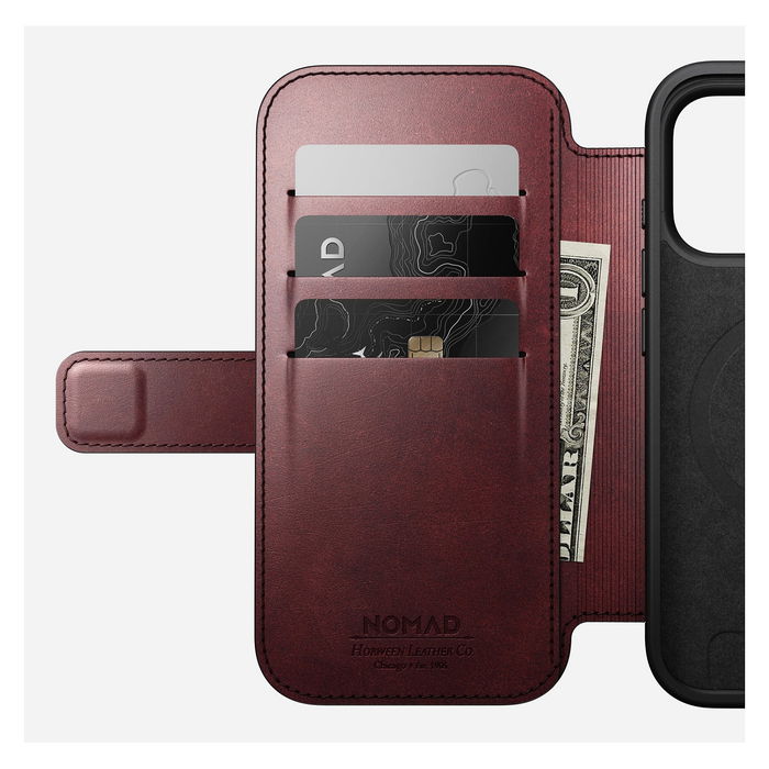 Nomad Folio Modern Leather para iPhone 17 Pro Burgundy Horween